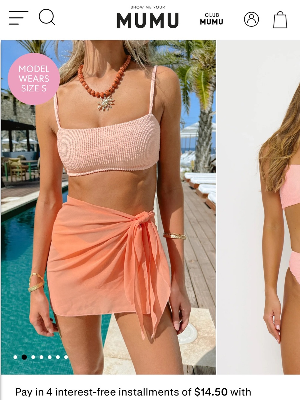 Show Me Your MuMu Pink Ribbed Bandeau Top with Coral Tie Sarong